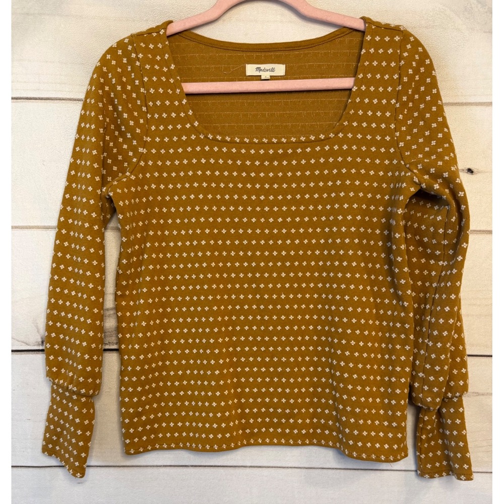 Madewell Mustard Yellow Square Neck Long Sleeve Floral Print Top Small